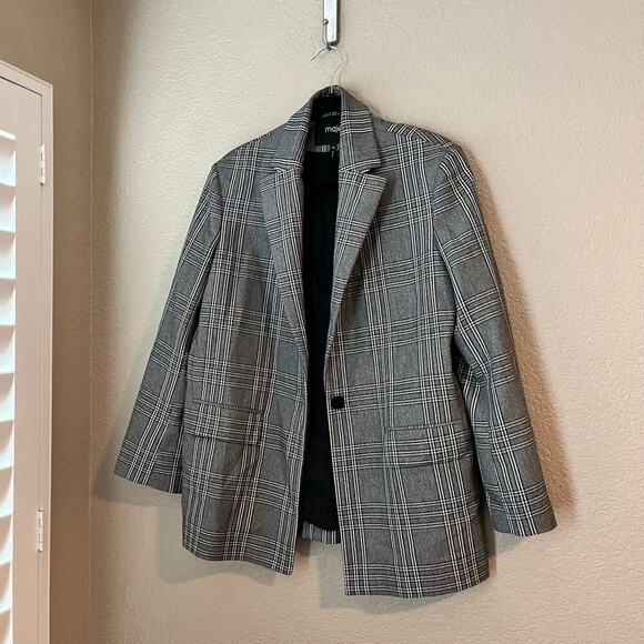 Maje Vaime Plaid Long Length Blazer Gray Black 38 EUR Medium Check Suit Jacket - Picture 4 of 11